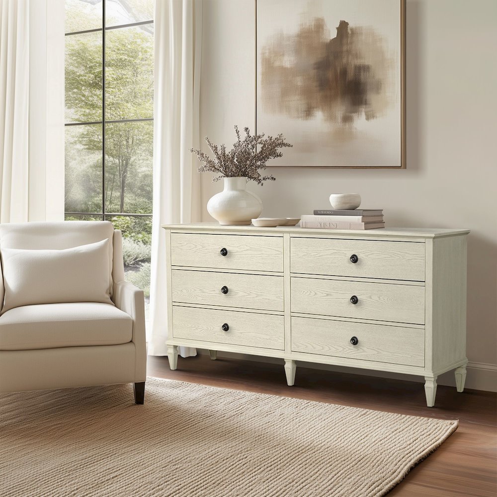 Victoria 6-drawer wood dresser (70"), Antique Cream color