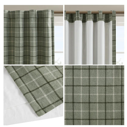 Plaid Rod Pocket and Back Tab Curtain Panel with Fleece Lining
