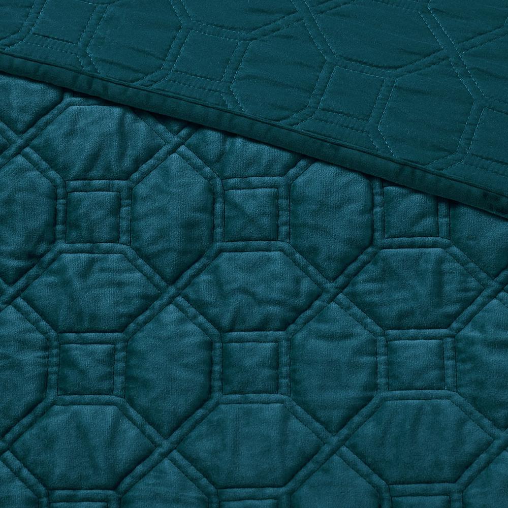 Harper 3 Piece Velvet Quilt Set, Teal color