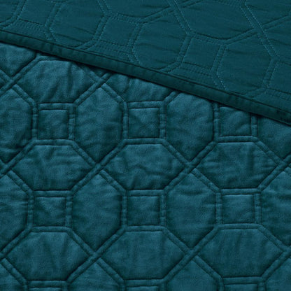 Harper 3 Piece Velvet Quilt Set, Teal color