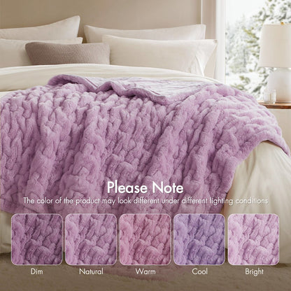 Ruched Fur Throw, Purple color