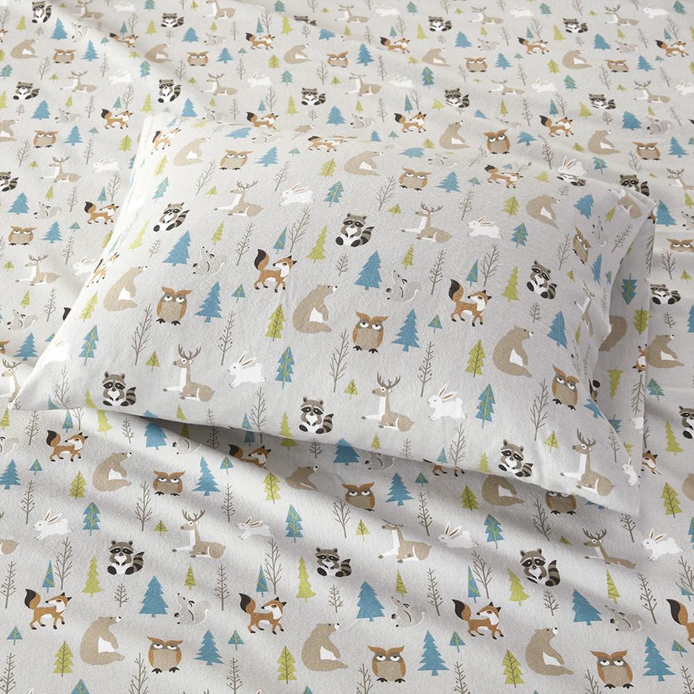 Cozy Flannel Printed Sheet Set, Multi Forest Animals color