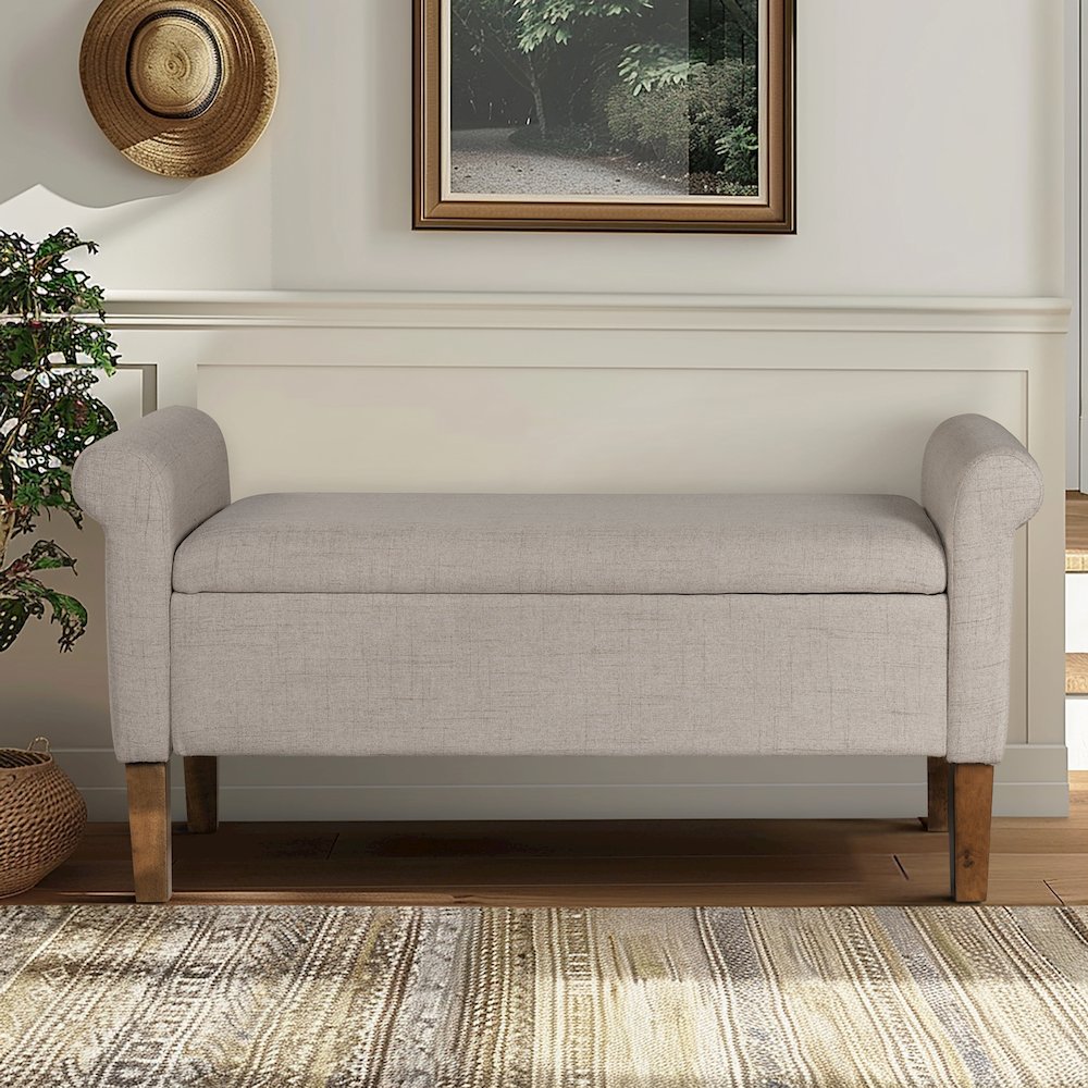Aubrey Upholstered Storage Bench, Cream color