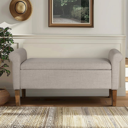 Aubrey Upholstered Storage Bench, Cream color