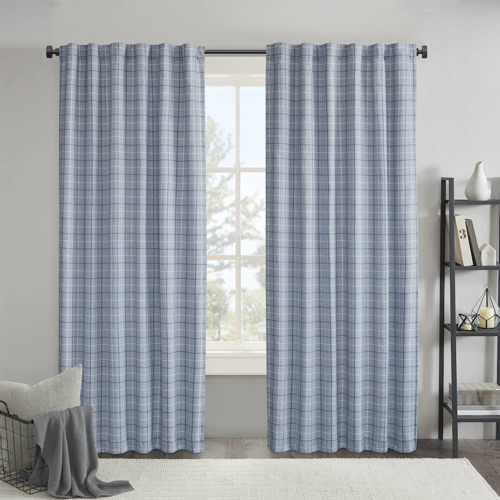 Plaid Rod Pocket and Back Tab Curtain Panel with Fleece Lining