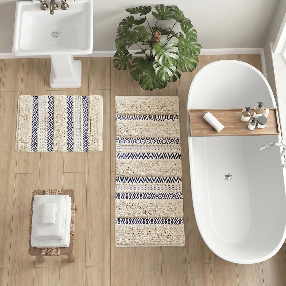 Asher Woven Texture Stripe Bath Rug