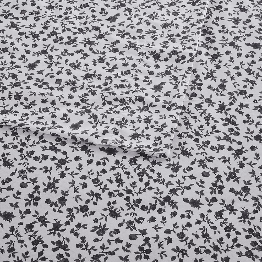 Printed Microfiber Sheet Set, Black Floral color