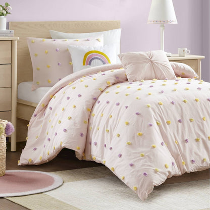 Callie Cotton Jacquard Pom Pom Comforter Set, Pink Multi color