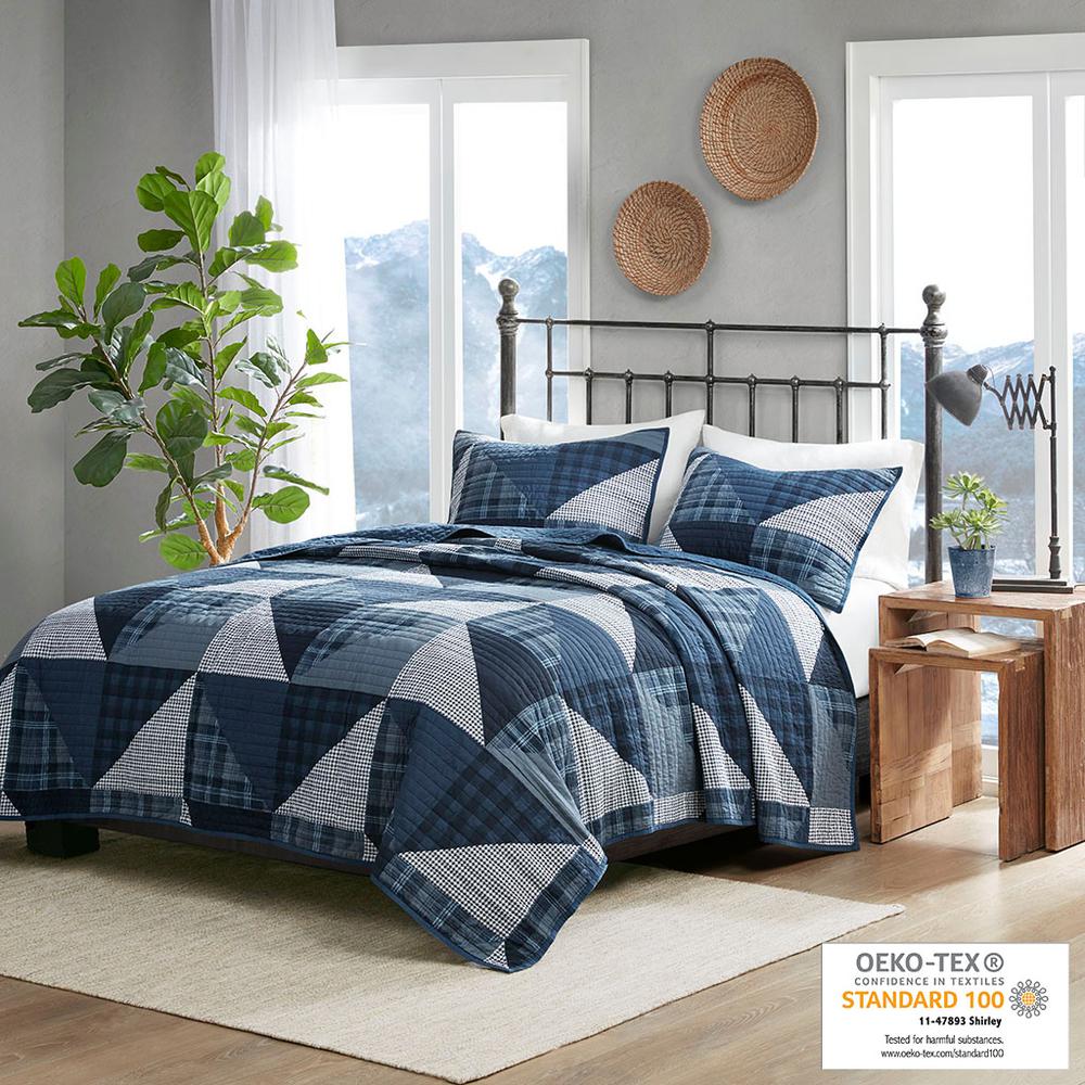 Olsen Olsen 3 Piece Oversized Cotton Quilt Set, Blue color