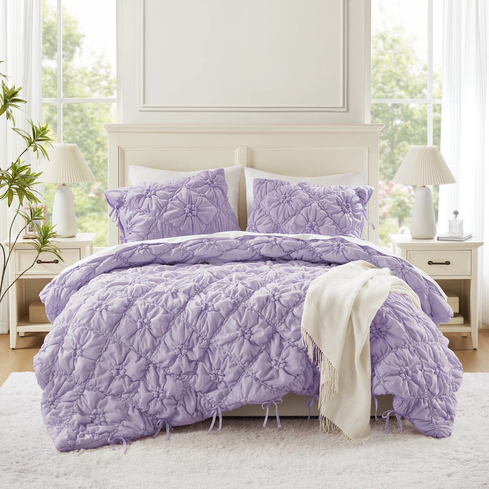Lily 3PCS Comforter Set, Purple color