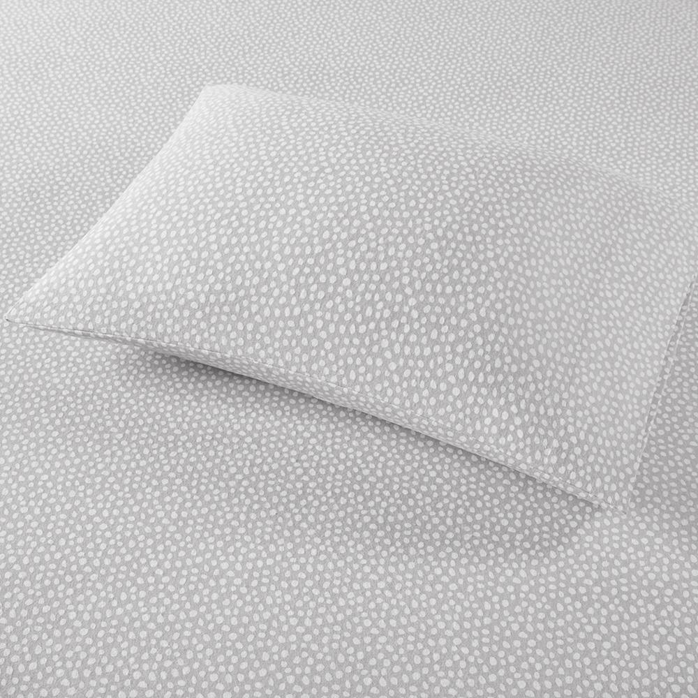 Cozy Flannel Printed Sheet Set, Grey Dots color