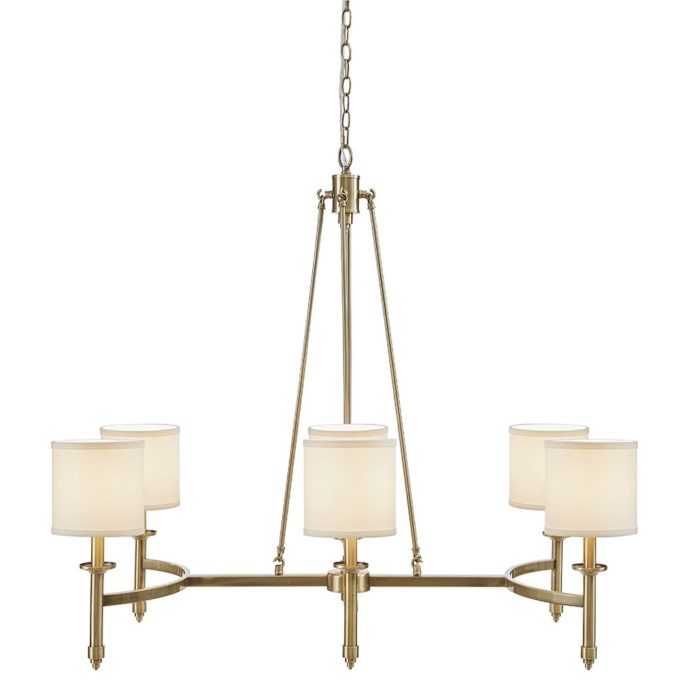 Elegenza 6-light Chandelier with Fabric Drum Shades in Antique Gold Color