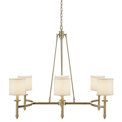 Elegenza 6-light Chandelier with Fabric Drum Shades in Antique Gold Color