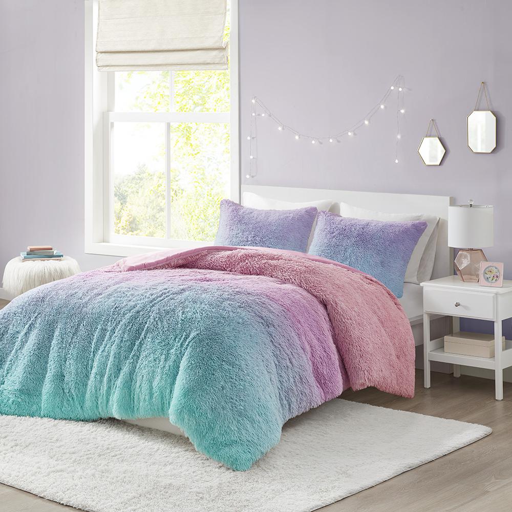 Ombre Shaggy Faux Fur Comforter Set