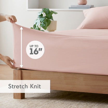 Cotton Blend Jersey Knit All Season Sheet Set, Blush color