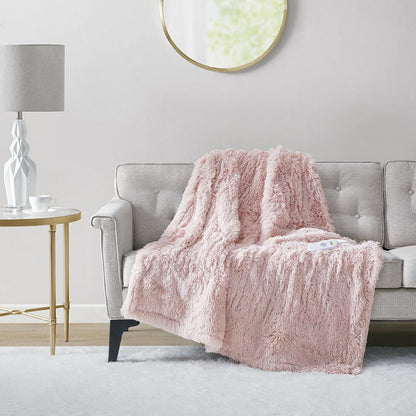 Shaggy Faux Fur Heated Throw
