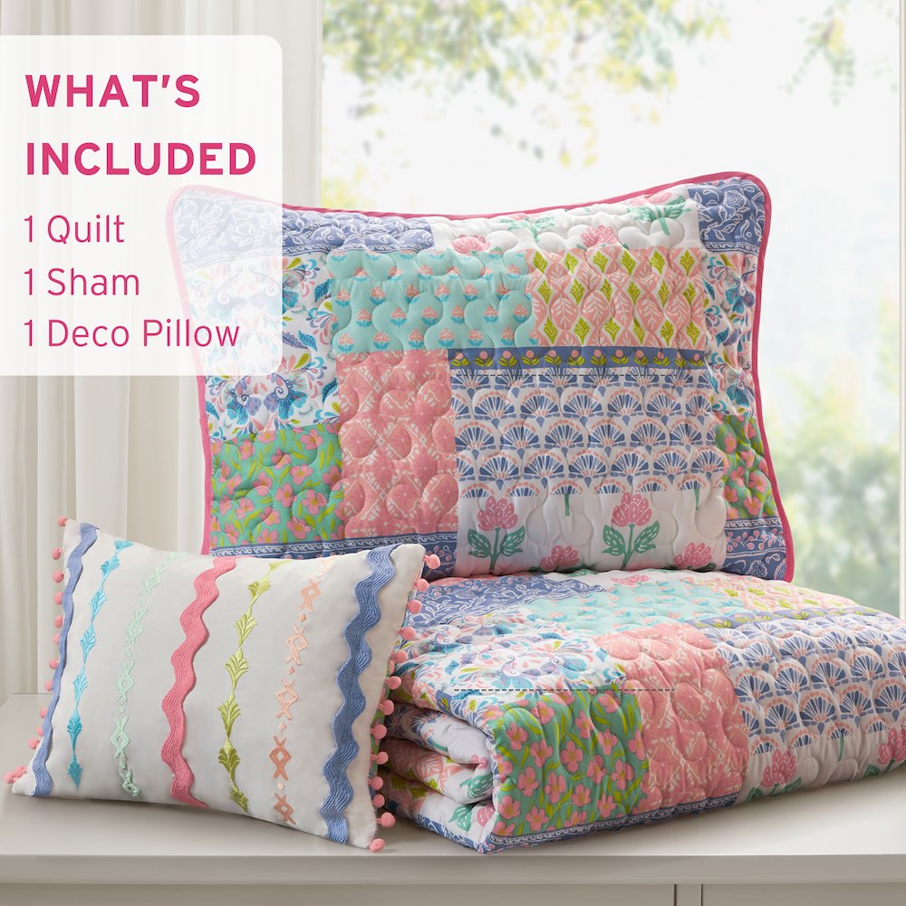 Nellie 3pcs Quilt Set, Pink color