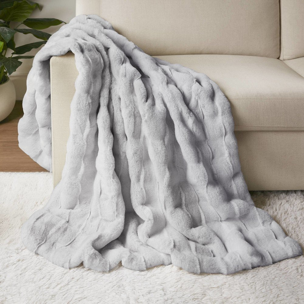 Vivienne Faux Fur Throw, Light Grey color