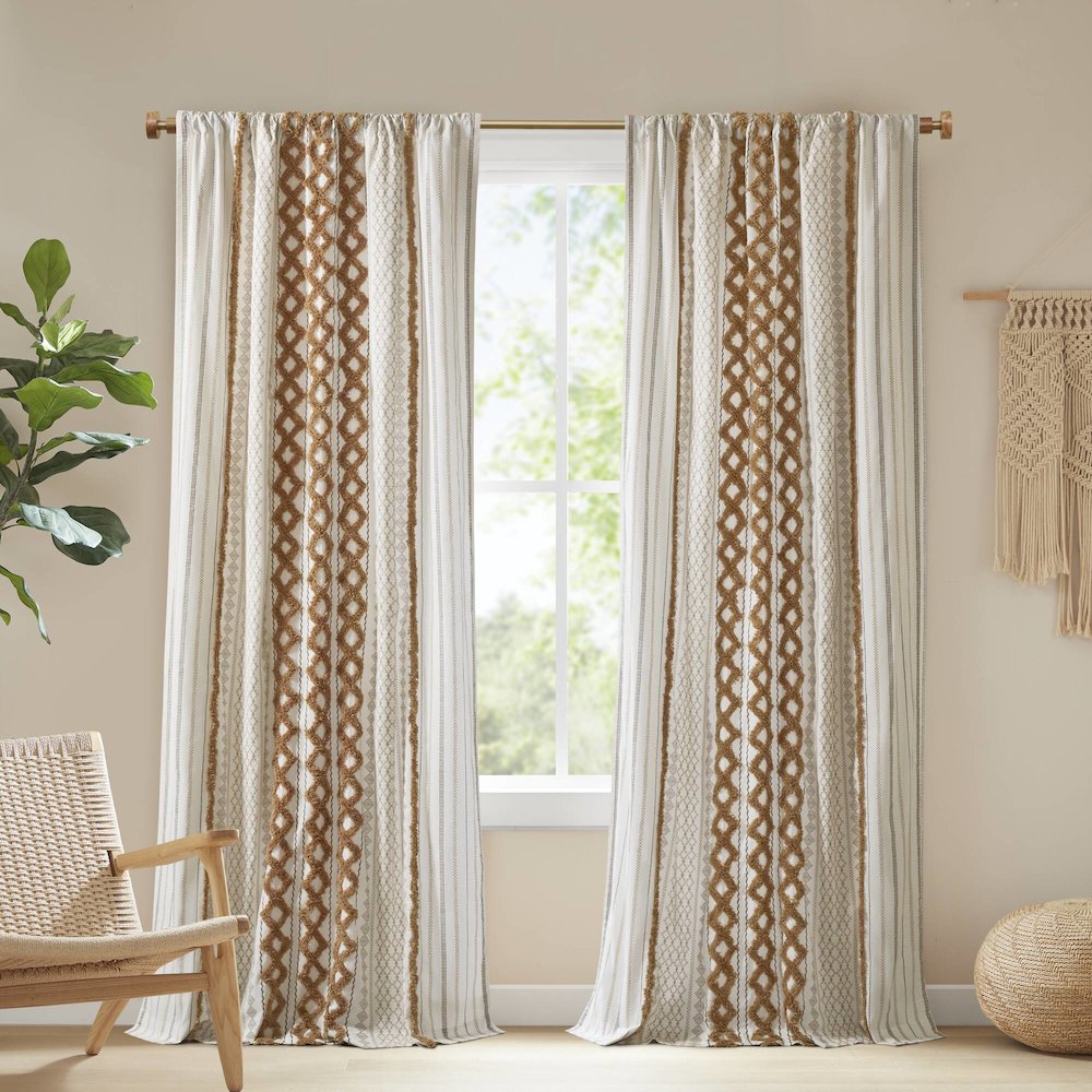 Imani Cotton Printed Curtain Panel with Chenille Stripe and Lining