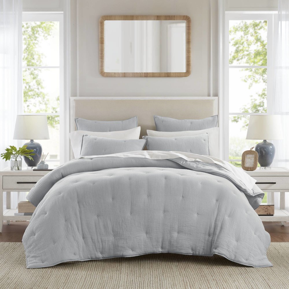 Breeze Cotton Gauze  Embroidered Quilt Set, Blue color