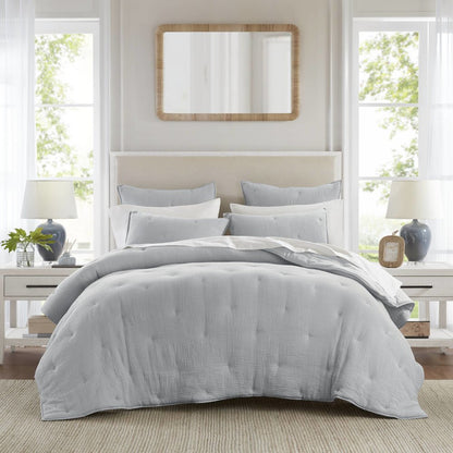 Breeze Cotton Gauze  Embroidered Quilt Set, Blue color