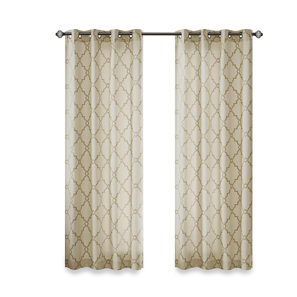 Fretwork Print Grommet Top Window Curtain Panel