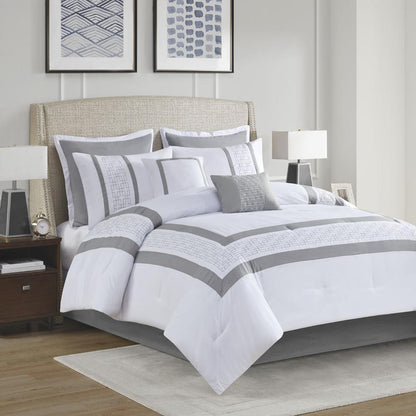 Powell 8 Piece Embroidered Comforter Set, White color