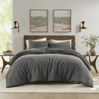 Lyon Waffle Washed Comforter Set, Charcoal color