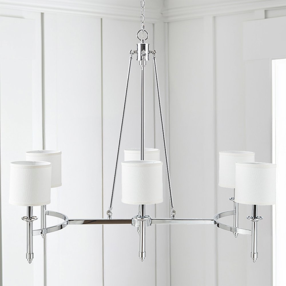 Elegenza 6-light Chandelier with Fabric Drum Shades in Chrome Color