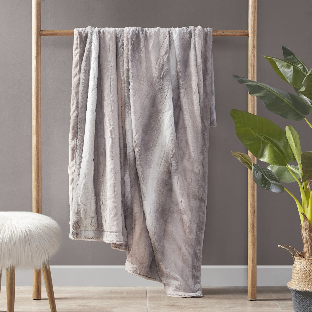 Zuri Faux Fur Throw, Blush/Grey color