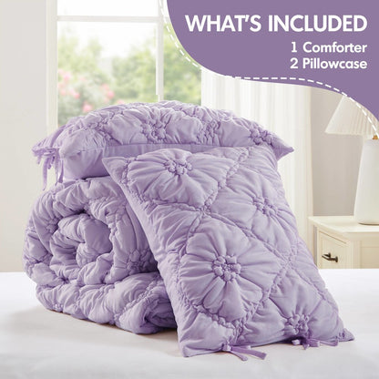 Lily 3PCS Comforter Set, Purple color