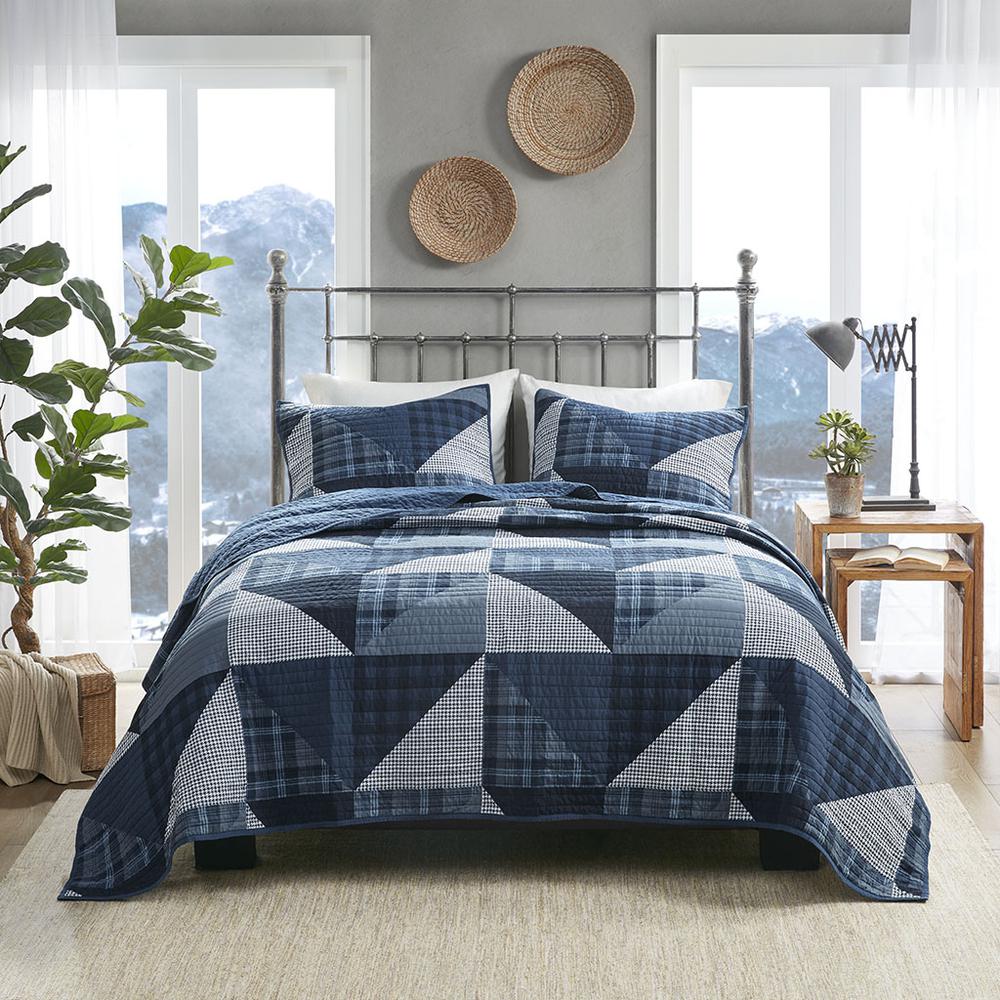 Olsen Olsen 3 Piece Oversized Cotton Quilt Set, Blue color