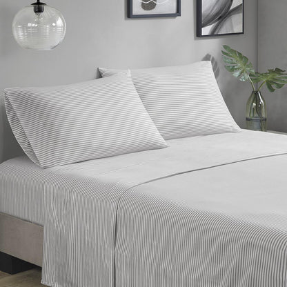 Jaxon Stripe Comforter Set with Bed Sheets, Aqua/Grey color