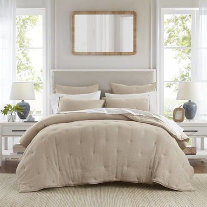 Breeze Cotton Gauze  Embroidered Quilt Set, Taupe color