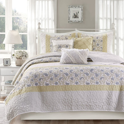6 Piece Cotton Percale Quilt Set with Throw Pillows