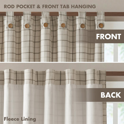 Anaheim Plaid Rod Pocket and Back Tab Curtain Panel with Fleece Lining