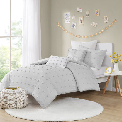 Brooklyn Cotton Jacquard Comforter Set with Euro Shams and Throw Pillows