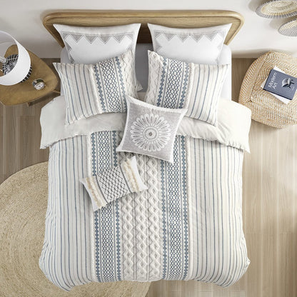 Cotton Printed Duvet Cover Set with Chenille