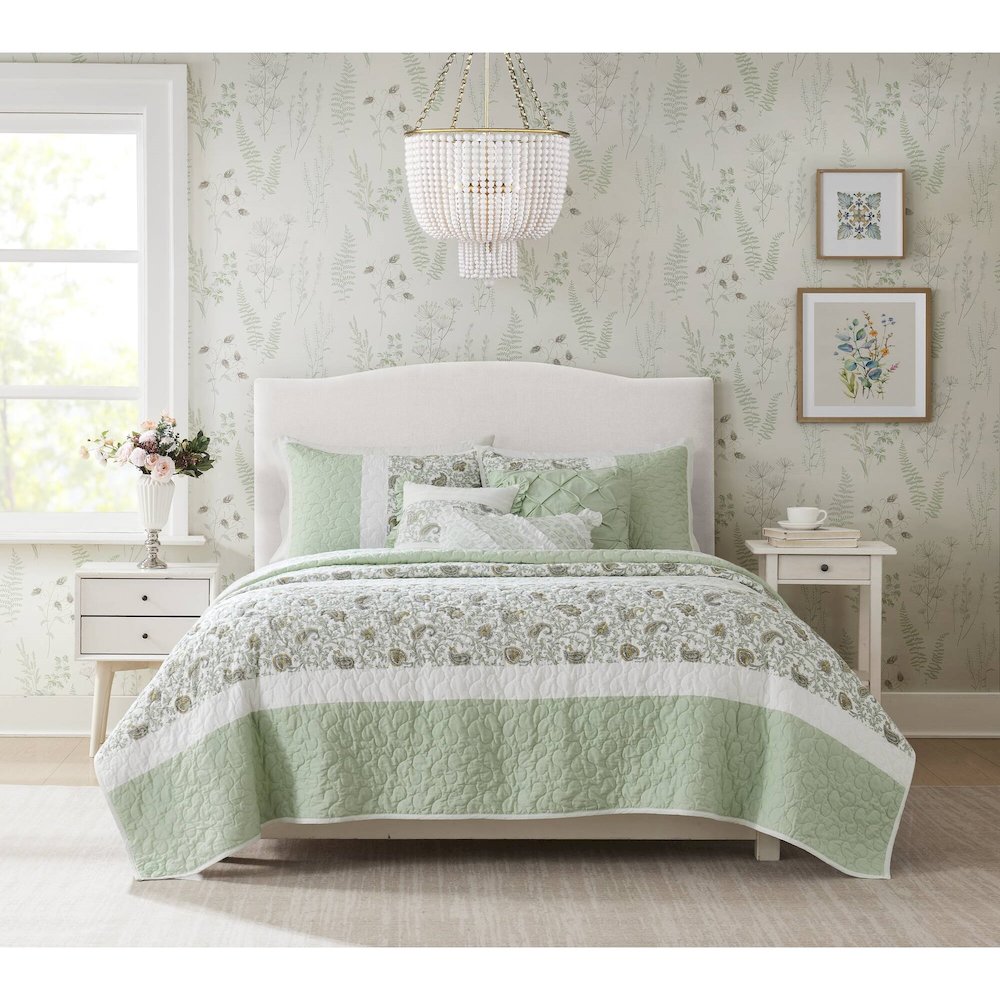 6 Piece Cotton Percale Quilt Set with Throw Pillows