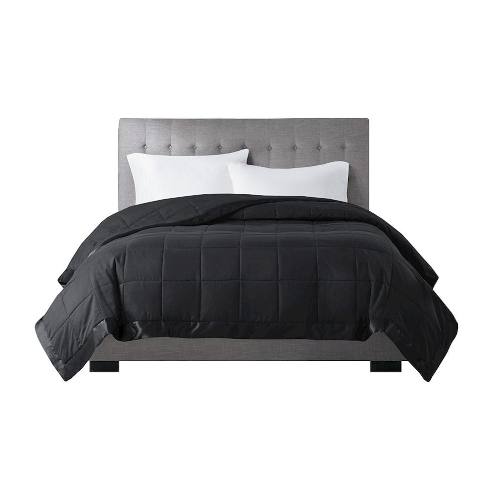 Windom Lightweight Down Alternative Blanket with Satin Trim in Black