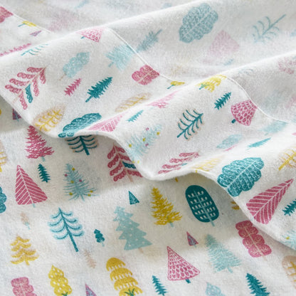 Cozy Soft Cotton Flannel Printed Sheet Set in White Holiday Trees