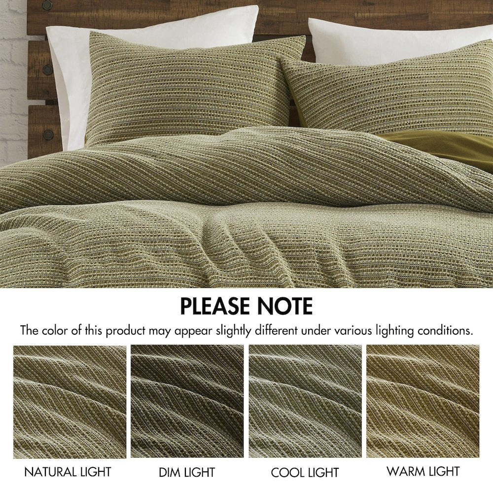 Lyon Waffle Washed Duvet Set, Green color