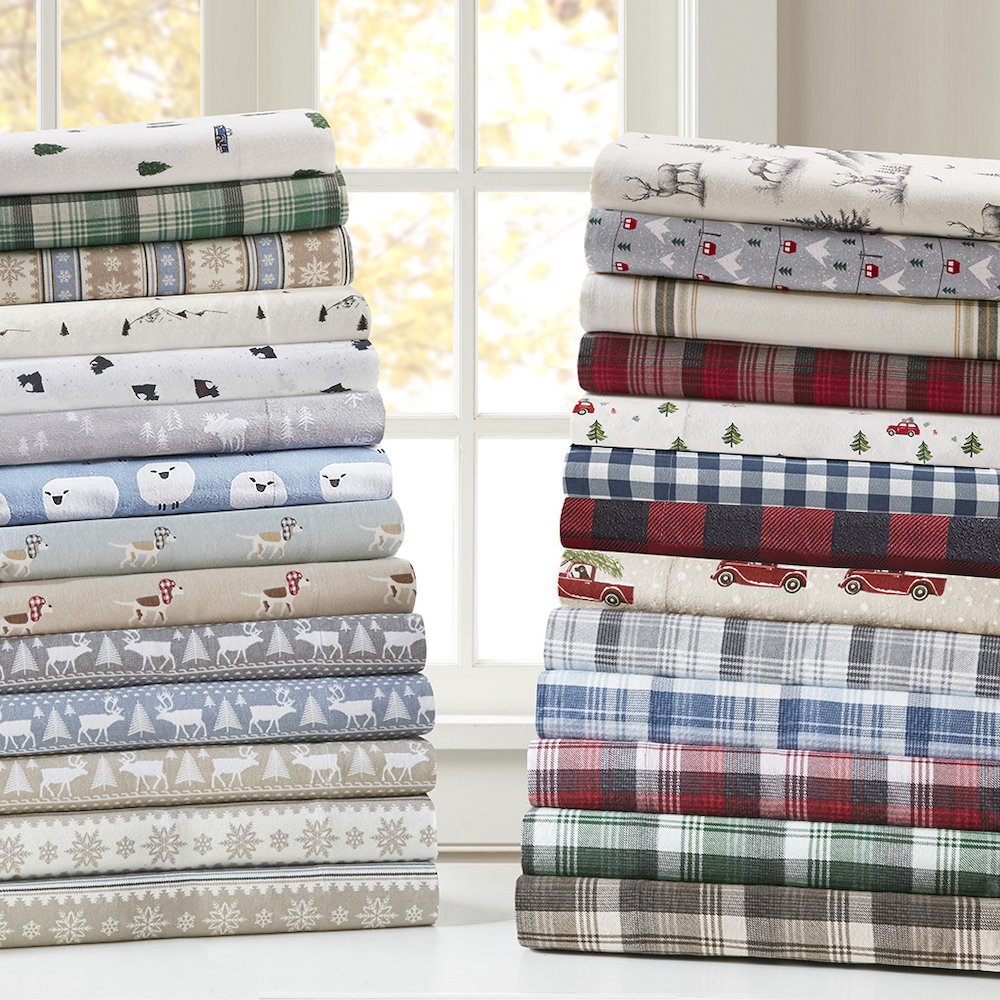 Cotton Flannel Sheet Set in Grey Ski Jump