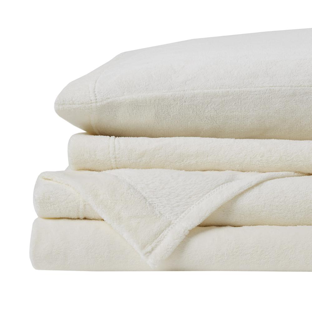 100% Polyester Knitted Plush Sheet Set, Ivory