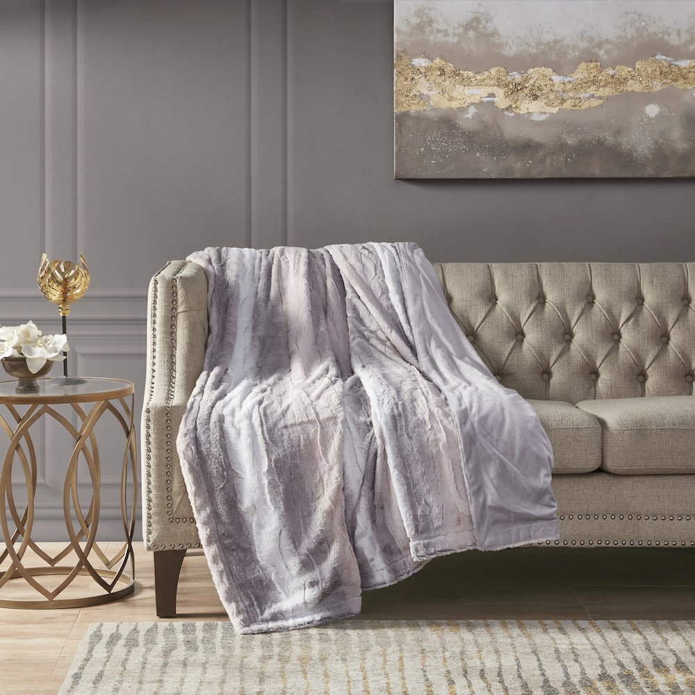 Zuri Faux Fur Throw, Blush/Grey color