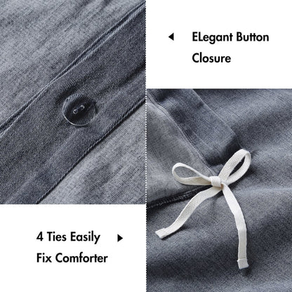 Hudson Twill Washed Duvet Set, Blue color