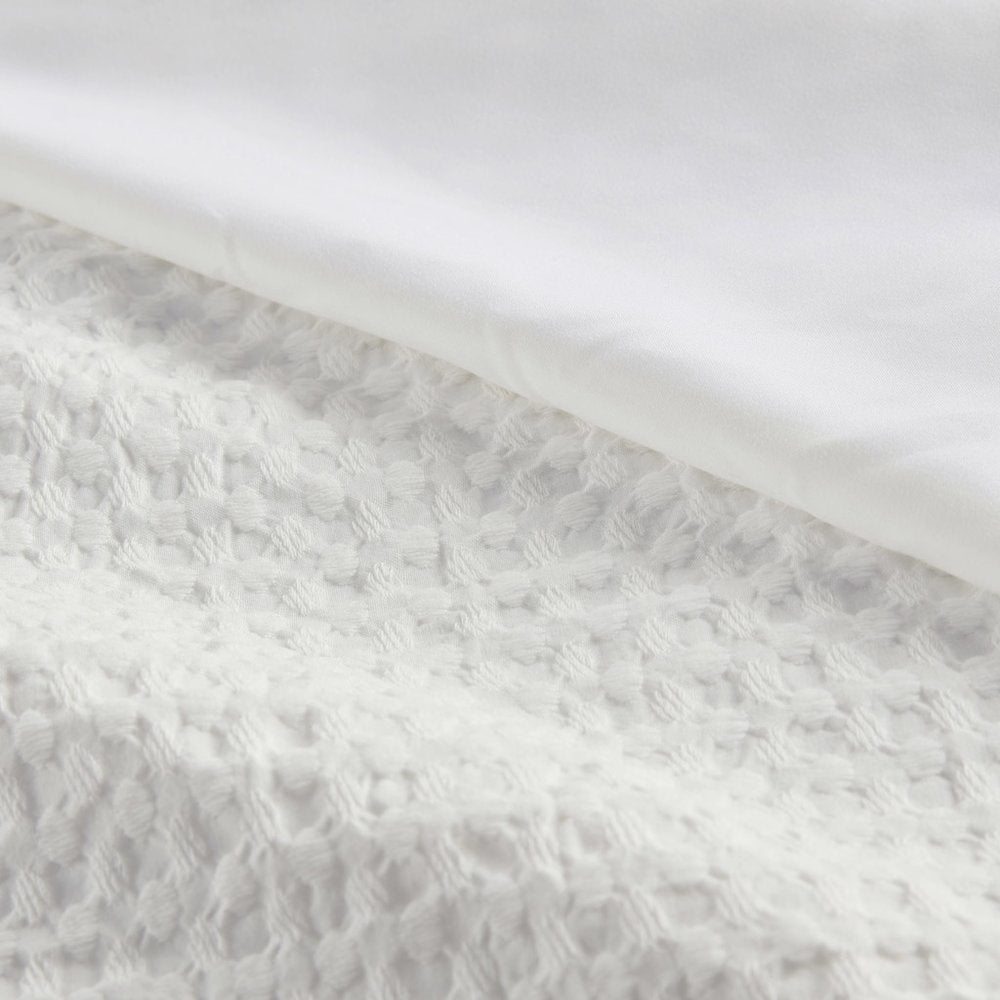 Mina Waffle Weave Textured Duvet Cover Set, White color