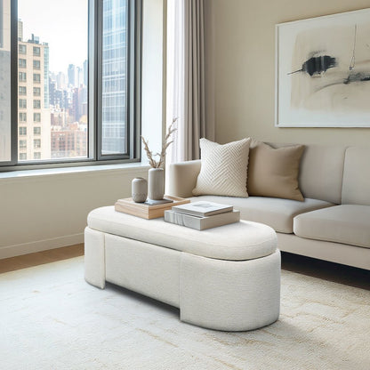 Fully Upholstered Oval Storage Bench with Soft-Close Lid