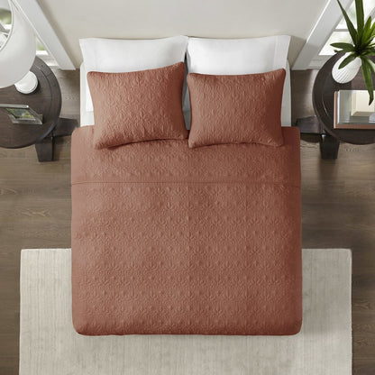 Quebec 3 Piece Reversible Quilt Set, Clay Red color