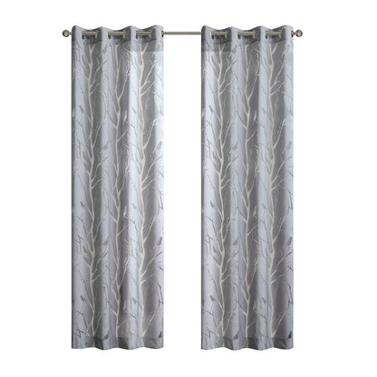 Grommet Top Sheer Bird on Branches Burnout Window Curtain